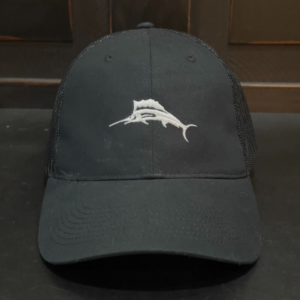 Tommy Bahama Black White Marlin Baseball Hat Cap Adjustable Strap